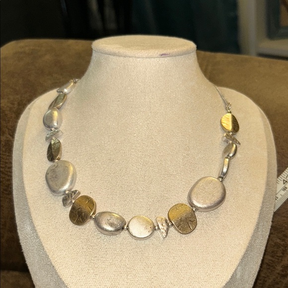Modern Two-Tone Silver and Gold Necklace - Picture 1 of 7